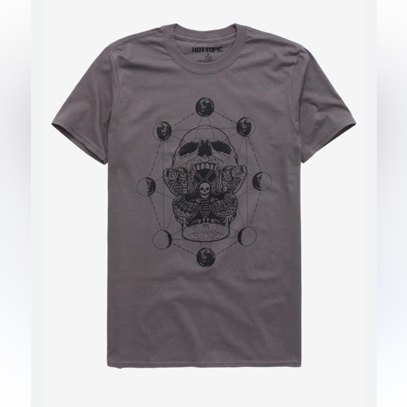 Vintage Hot Topic Deaths Head Moth Phases Skull Tee Top T-shirt Grey Extra Large - Picture 1 of 14